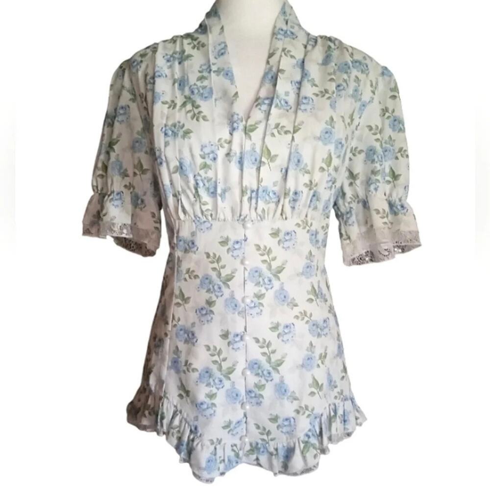 Scarlet Darkness Sm Women Victorian Renaissance Corset Floral Lace Up Blouse